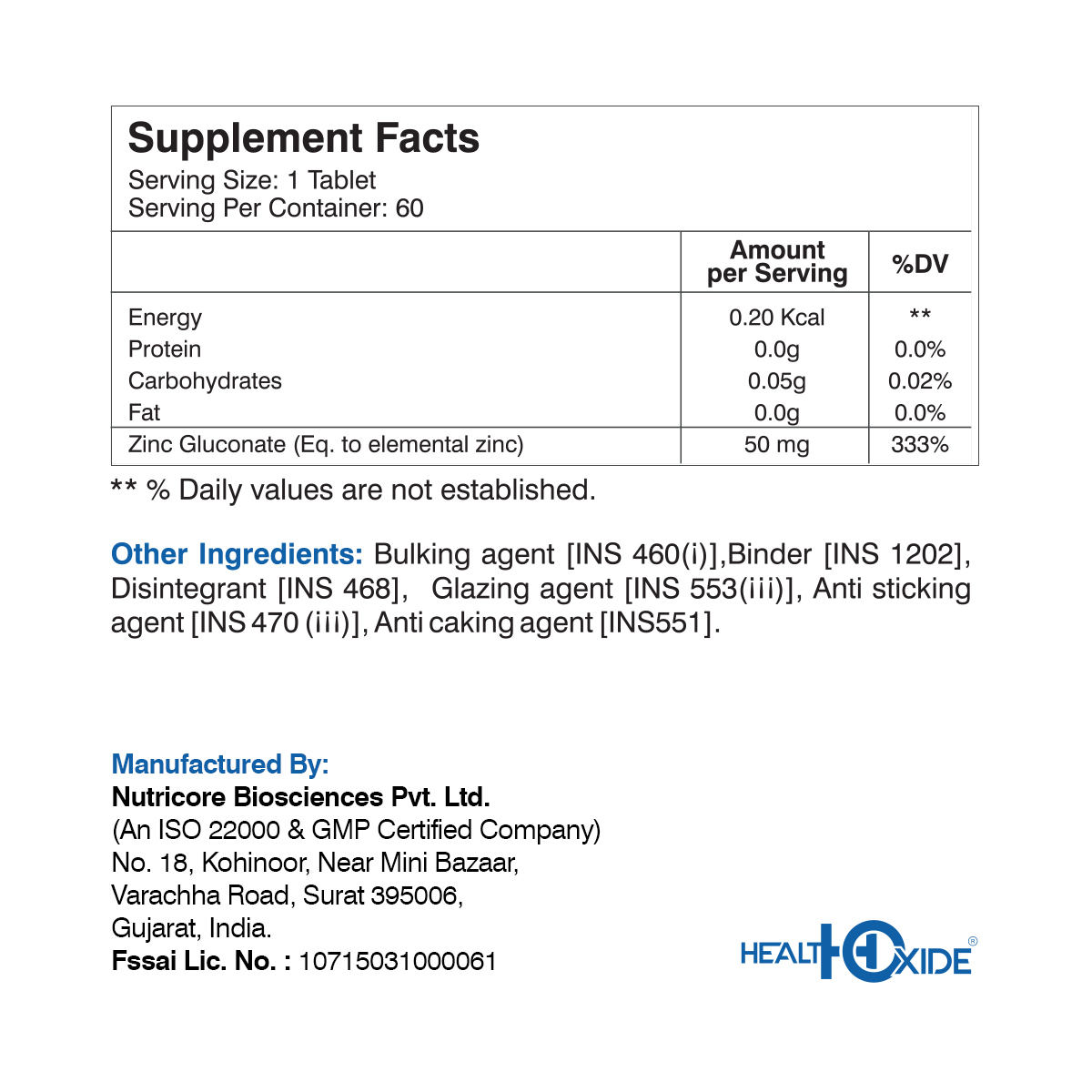 Zinc 50 Mg Dosage Form: Tablet
