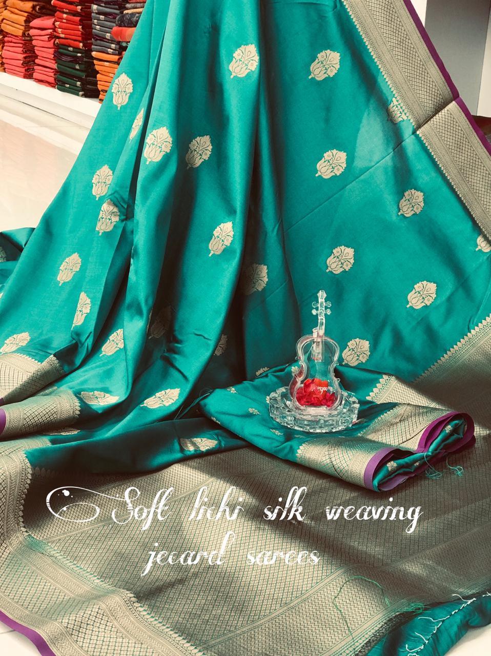 Silk Sarees - Soft Lichi Silk Woven Saree With Intricate Zari Work , Beautiful Weaving Work Blouse For Ethnic Occasions