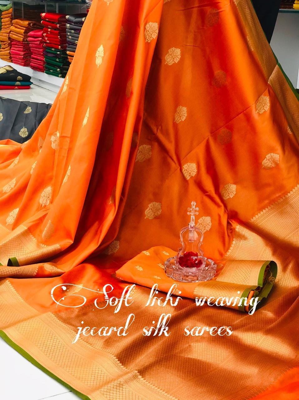 Silk Sarees - Soft Lichi Silk Woven Saree With Intricate Zari Work , Beautiful Weaving Work Blouse For Ethnic Occasions