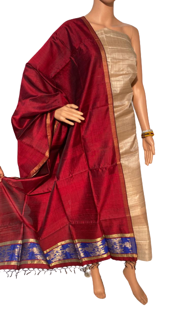 Pure Tussar Silk Top 2.5 Mtrs , Width 46" , Pure Dupion Raw Silk Handmade Dupatta
