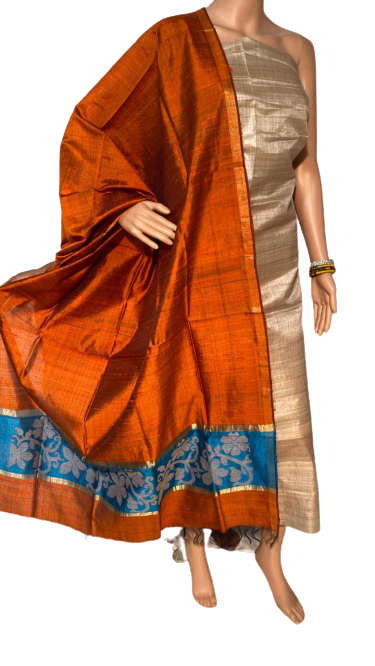 Pure Tussar Silk Top 2.5 Mtrs , Width 46" , Pure Dupion Raw Silk Handmade Dupatta
