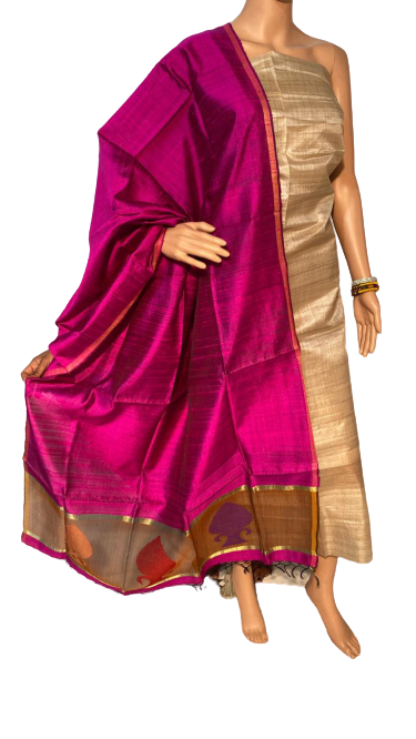 Pure Tussar Silk Top 2.5 Mtrs , Width 46" , Pure Dupion Raw Silk Handmade Dupatta