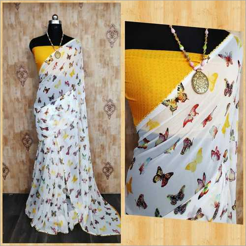 Designer Saree Attach Blouse - Georgette Fabric, Multi-Color, Printed Pattern | Ideal for Rainy, Spring, Summer, Winter Occasions, Stylish Krosoo Border