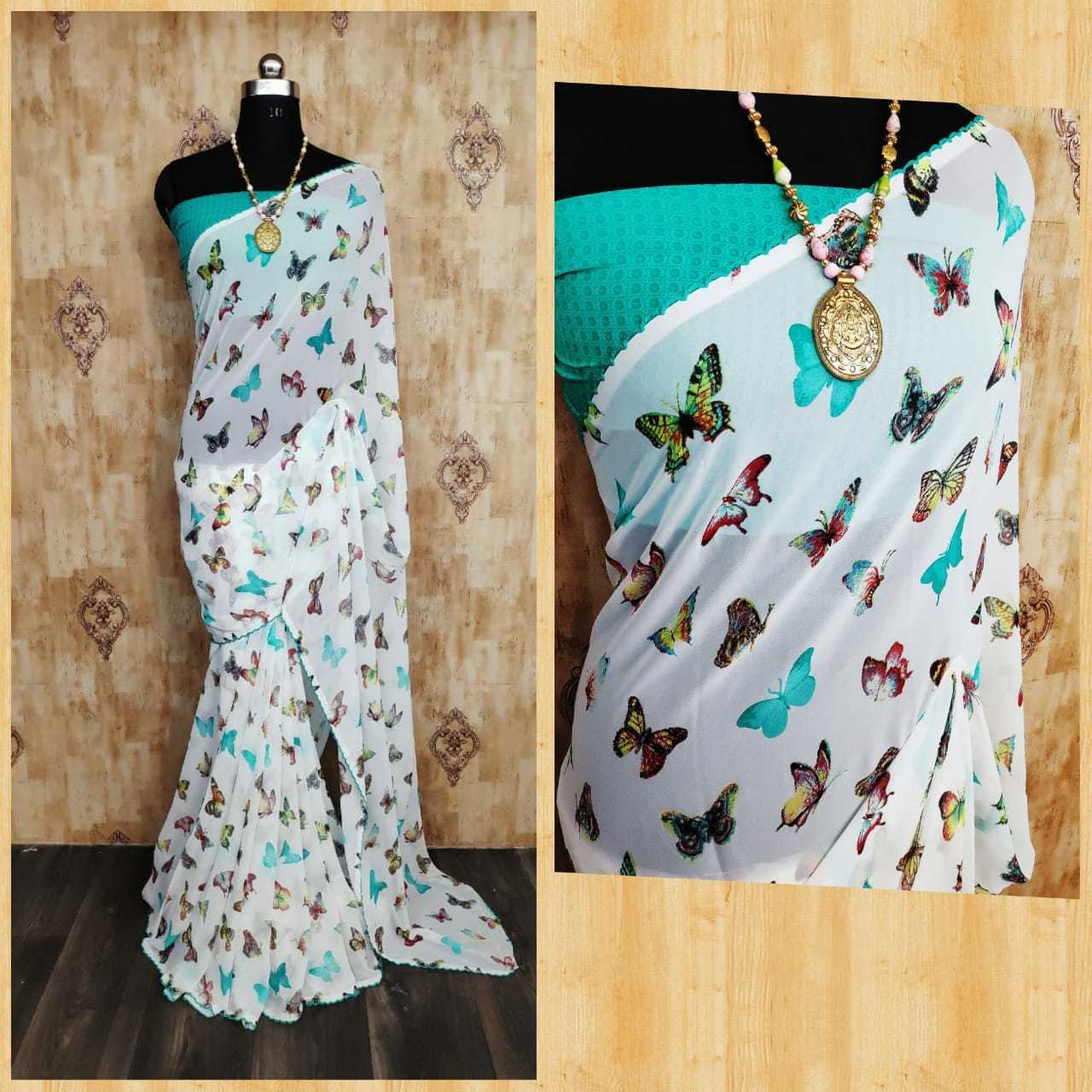 Designer Saree Attach Blouse - Georgette Fabric, Multi-color, Printed Pattern | Ideal For Rainy, Spring, Summer, Winter Occasions, Stylish Krosoo Border