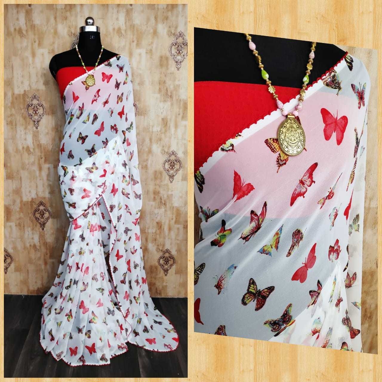 Designer Saree Attach Blouse - Georgette Fabric, Multi-color, Printed Pattern | Ideal For Rainy, Spring, Summer, Winter Occasions, Stylish Krosoo Border