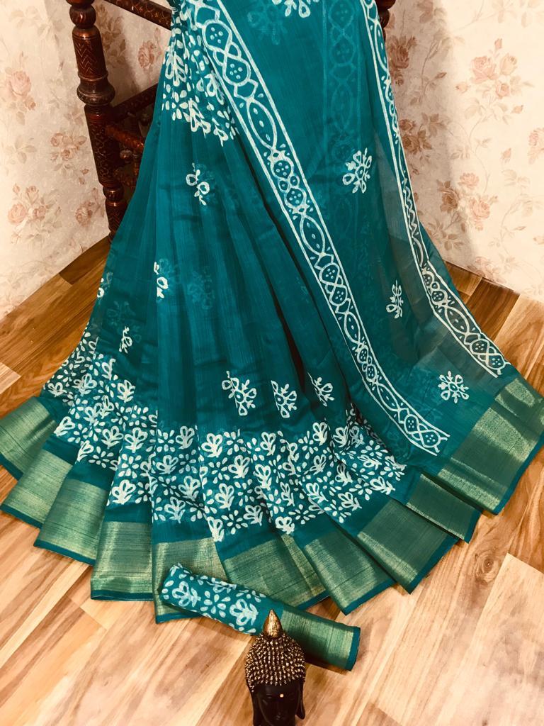 Designer Saree - Soft Cotton Silk | Multicolor, Daily Wear, Includes Running Blouse, Complete Set Of 8 Pieces