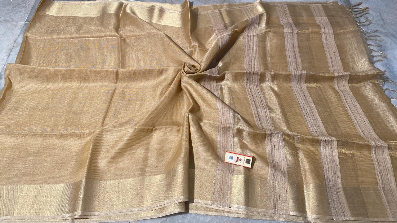Pure Tissue Tussar Silk Plain Saree - Elegant Fabric Blend, Party Wear Suitable For All Seasons , Includes Running Blouse For Versatility