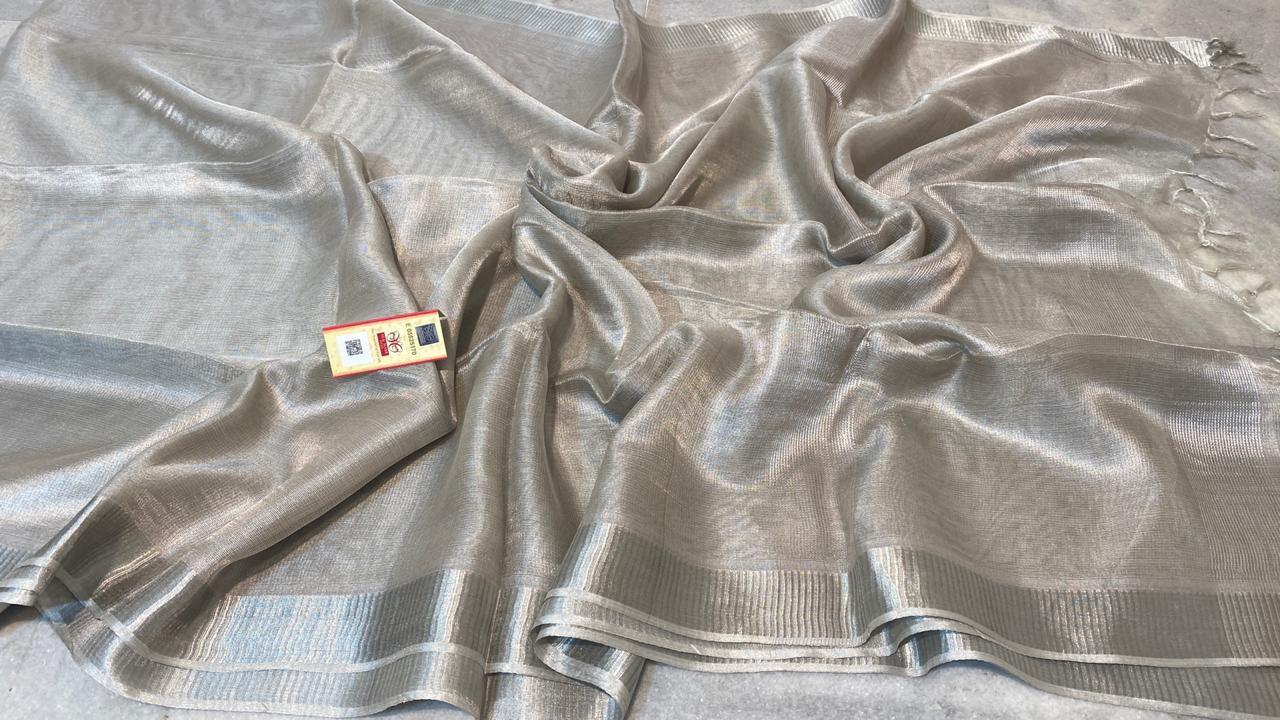 Pure Tissue Tussar Silk Plain Saree - Elegant Fabric Blend, Party Wear Suitable For All Seasons , Includes Running Blouse For Versatility
