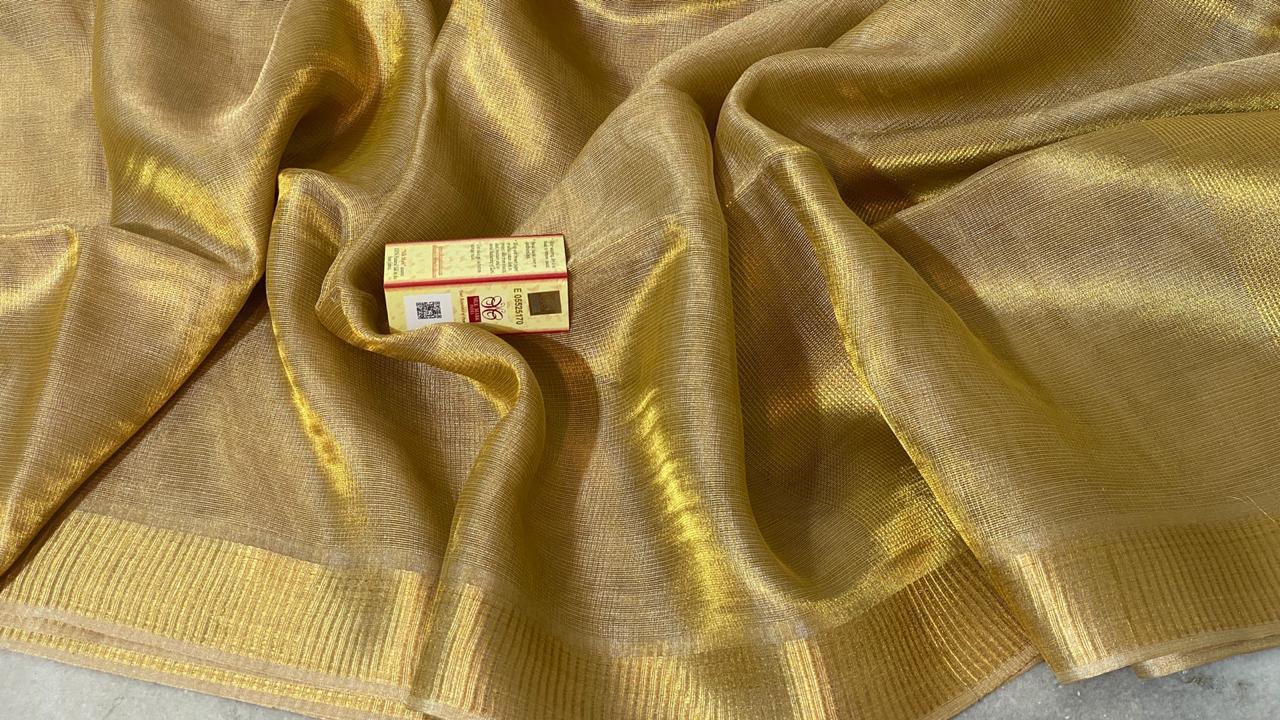 Pure Tissue Tussar Silk Plain Saree - Elegant Fabric Blend, Party Wear Suitable For All Seasons , Includes Running Blouse For Versatility