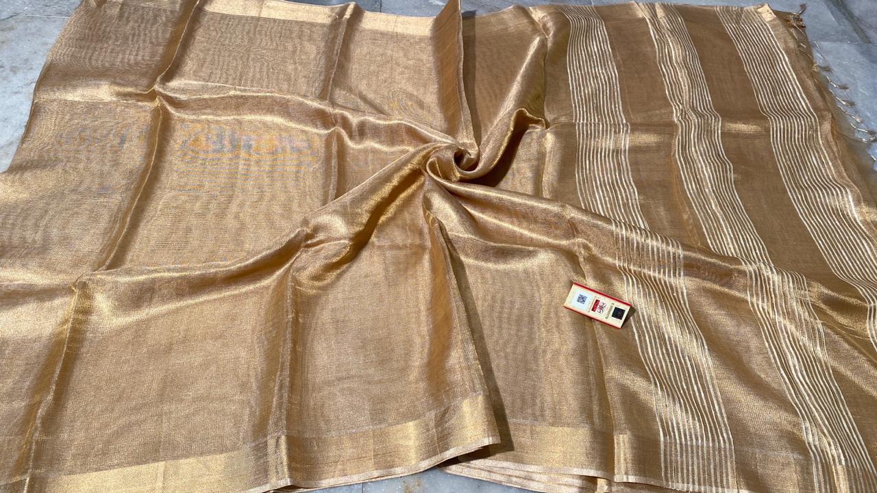 Pure Tissue Tussar Silk Plain Saree - Elegant Fabric Blend, Party Wear Suitable For All Seasons , Includes Running Blouse For Versatility