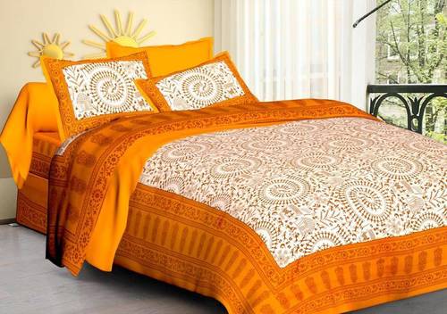 Bed Sheets - 100% Cotton, King Size 90 Inch, Yellow Printed | 250 Thread Count, No Shrinkage, Twisted Yarn, Hand Wash Only, 1 kg Weight