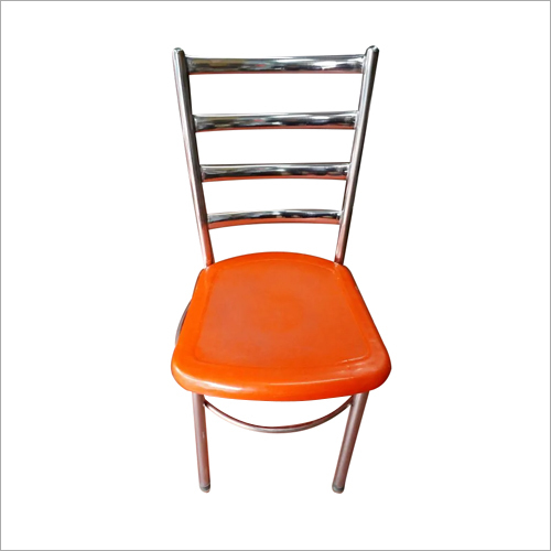 Outdoor Cafe Chair - Steel Tubular Frame, Orange Plastic Seat , Mirror Metallic Finish for Rust Resistance