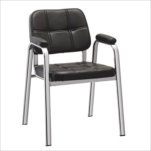 Visitor Chair - Puffed Seat & Backrest, Pu Armrest, Tubular Steel Framework , Comfortable, Durable, Stylish, Anti-skid Polymer Pads