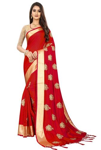 ऑरेंज सिल्क एम्ब्रॉयडरी साड़ी