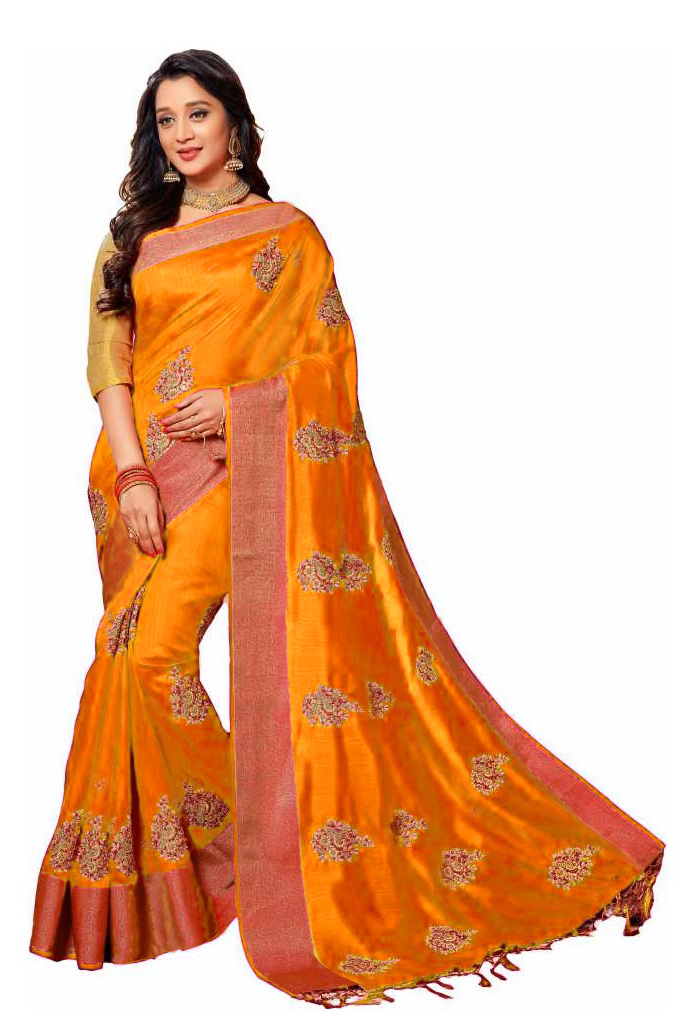 Orange Silk Embroidery Saree