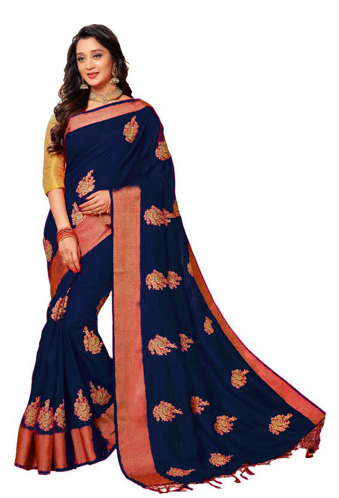 Orange Silk Embroidery Saree