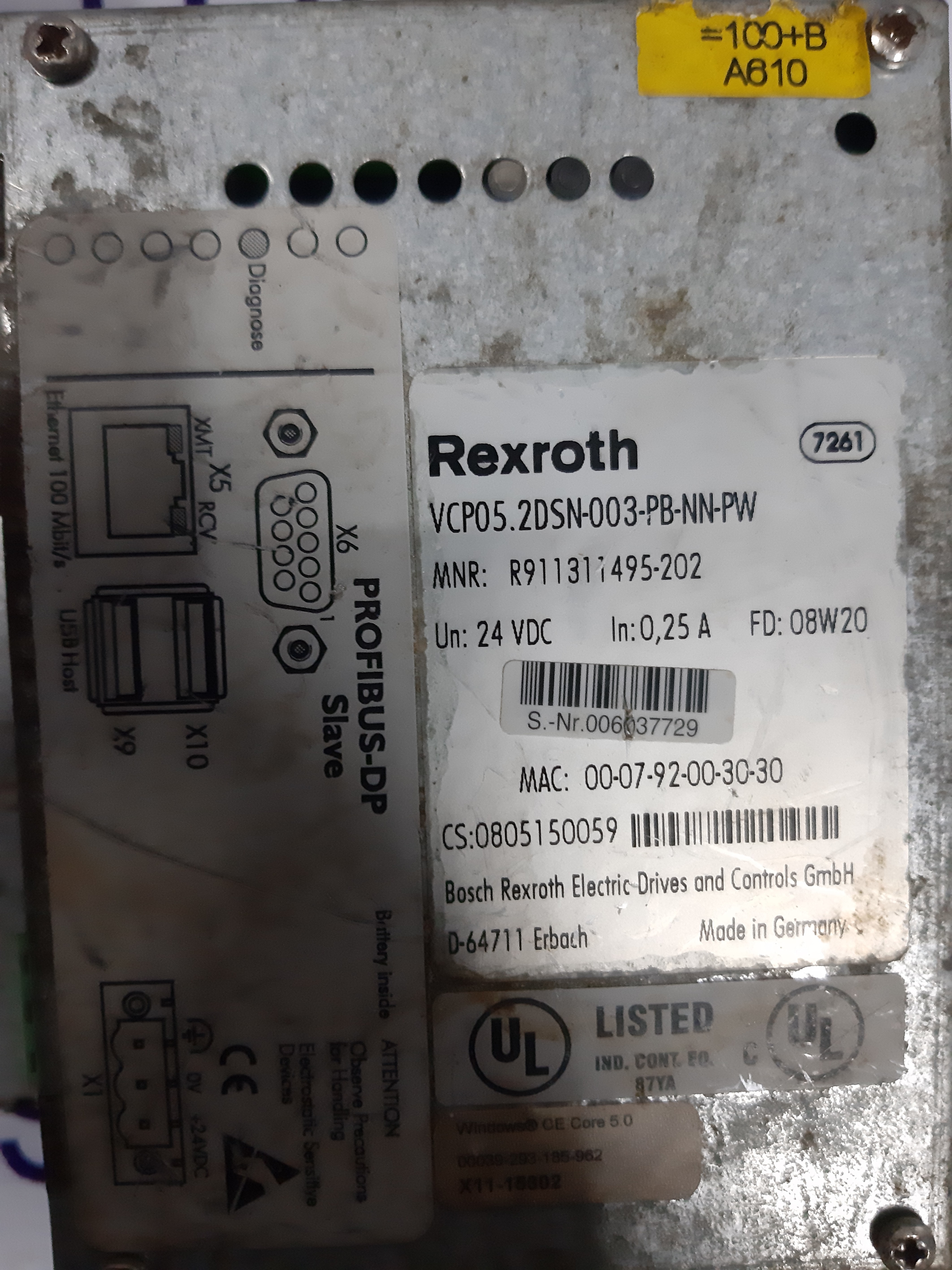 Rexroth Hmi - Aluminium Front Panel, 7-inch Tft Color Touchscreen, Ip65 | Ethernet, Usb, Rs232/485, Programmable, 800x480 Resolution