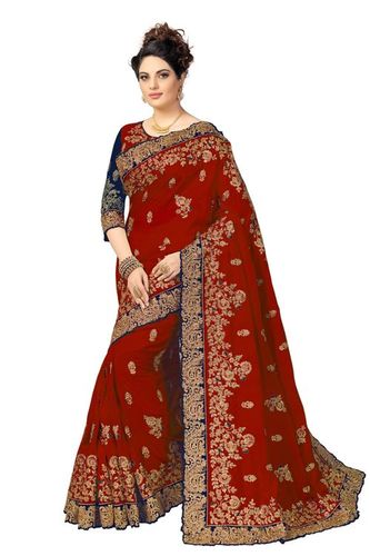 Red Silk Heavy Embroidery Saree For Bridal