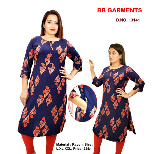 Rayon Printed Kurti - 44 Inch Length, Trendy Style | Ladies Size L, XXL, XXXL, Perfect for Rainy, Spring, Summer, and Winter Seasons