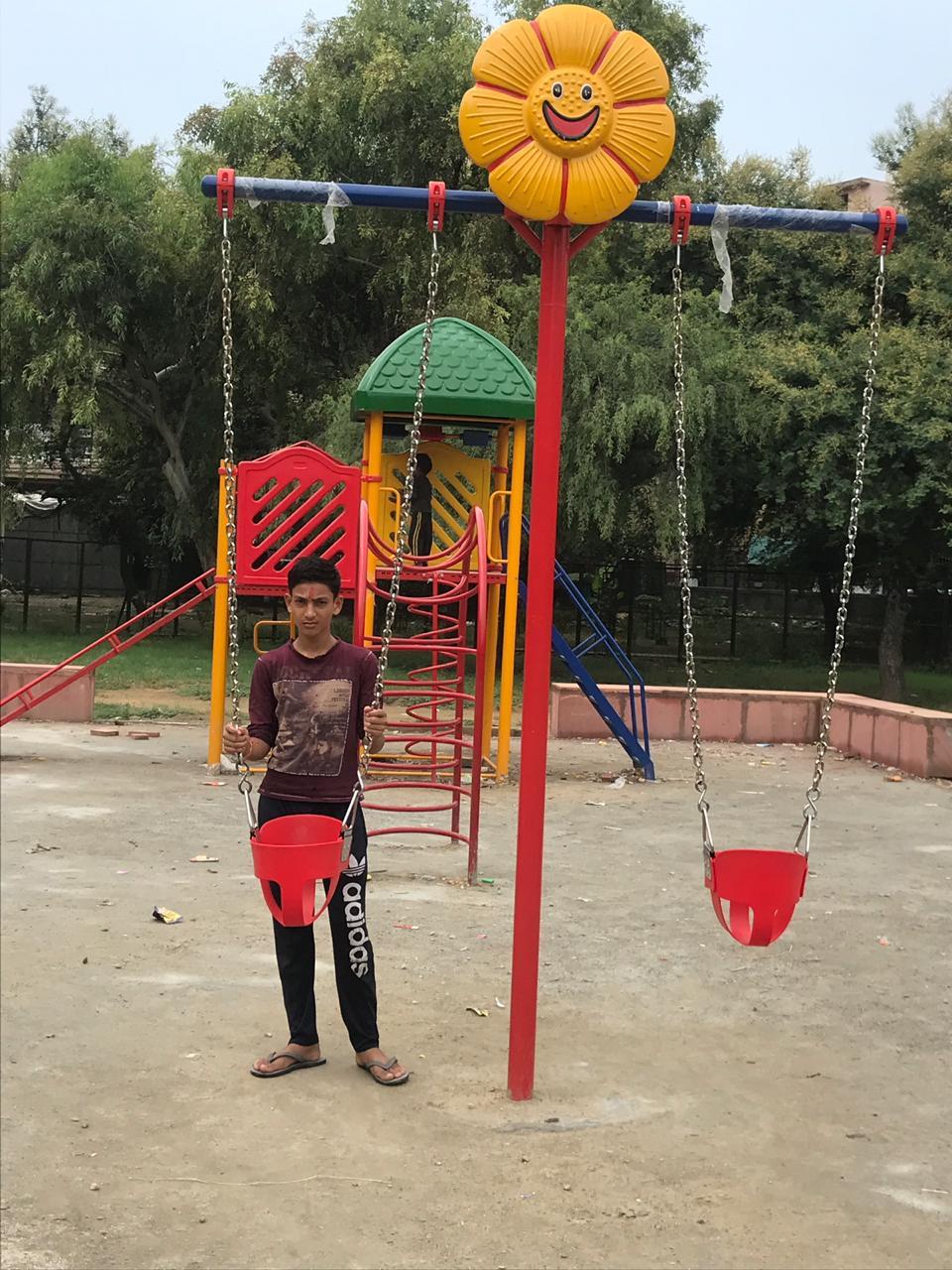 Playground Swing - Iron Material, 10ft X 4ft Dimensions | Outdoor Playground For Ages 2-4 With Installation Guideline