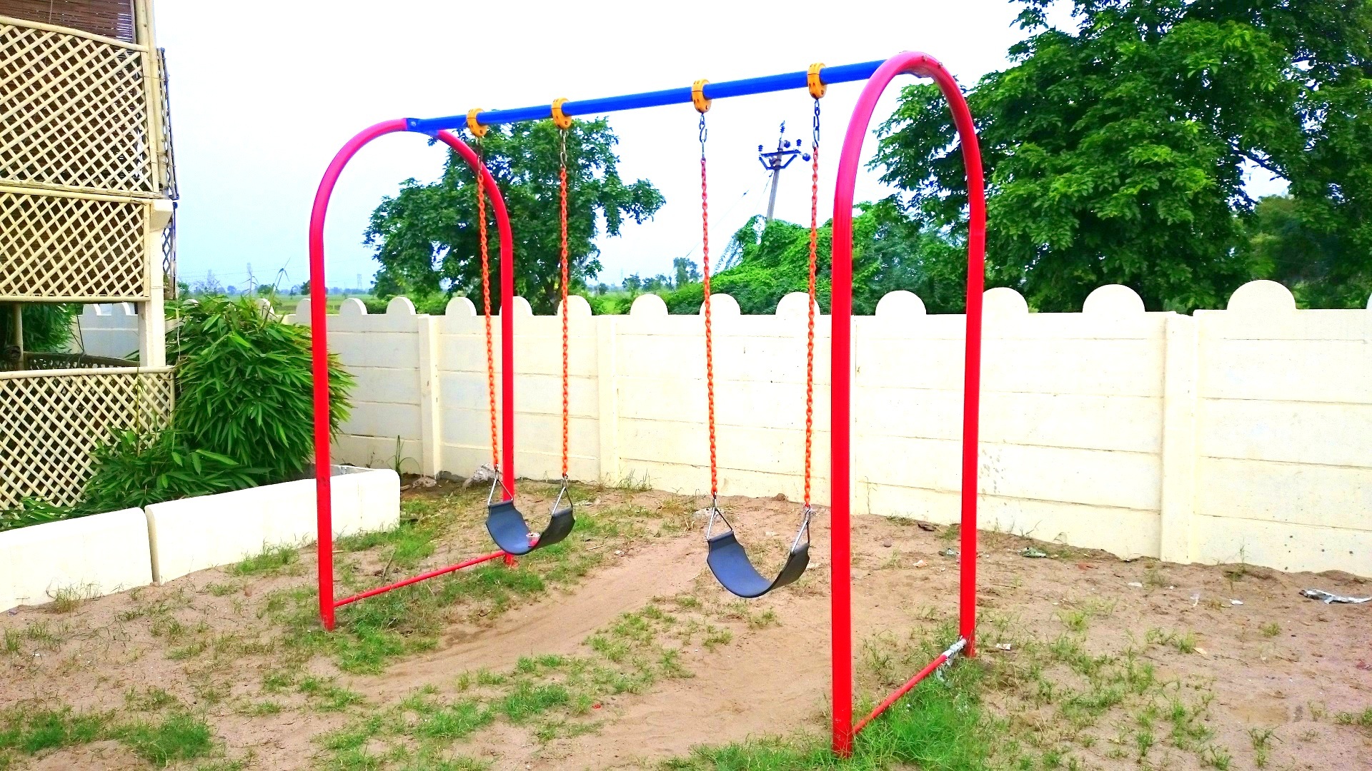 Playground Swing - Iron Material, 10ft X 4ft Dimensions | Outdoor Playground For Ages 2-4 With Installation Guideline
