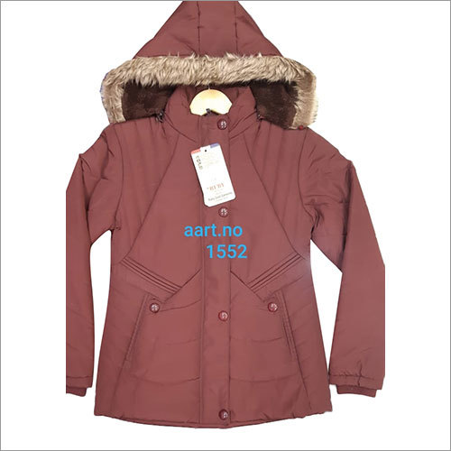Girls Winter Hooded Jacket - Warm Cotton Blend, Double Pockets , Full Sleeves Design