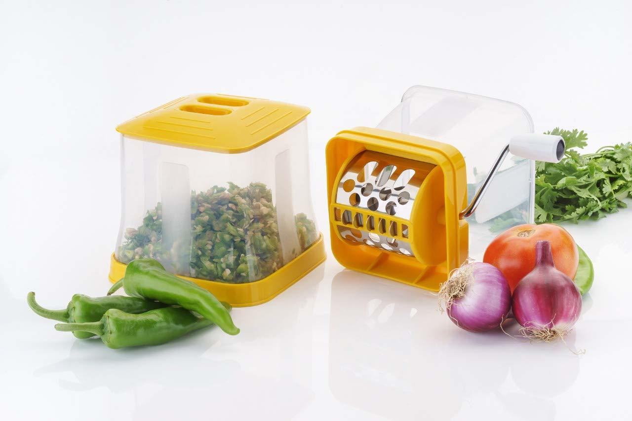 Onion And Vegetable Cutter - Virgin Plastic Body Sharp Stainless Steel Blades Easy-tear Chopping With Rotating Bushy Handle