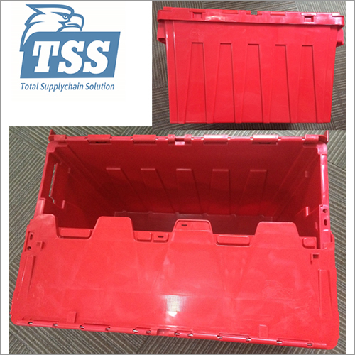 Plastic Moving Crate 62l Plastic Tote Container Box With Hinged Lids
