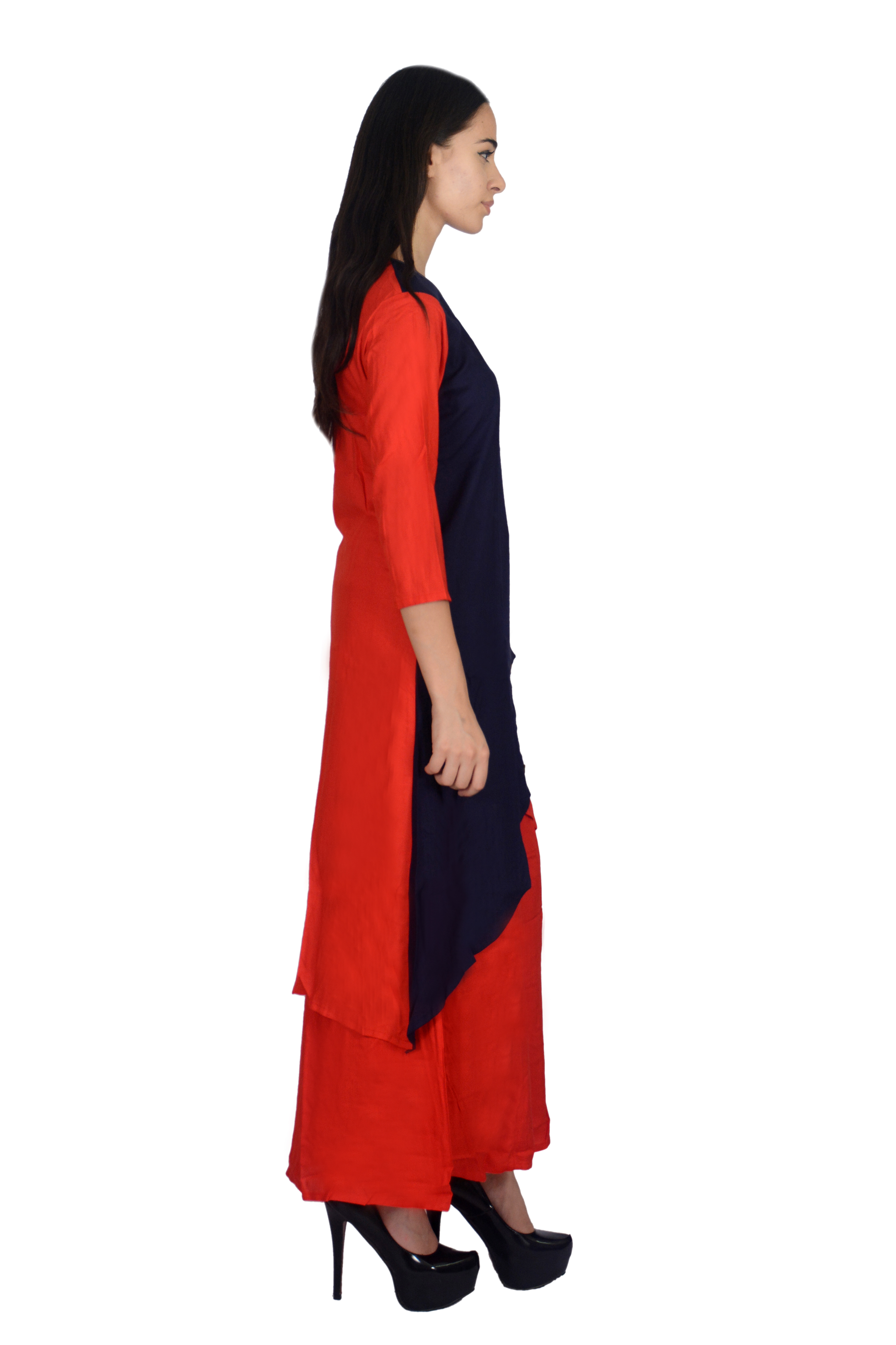 Rayon Remtex Women Kurta Blue Red