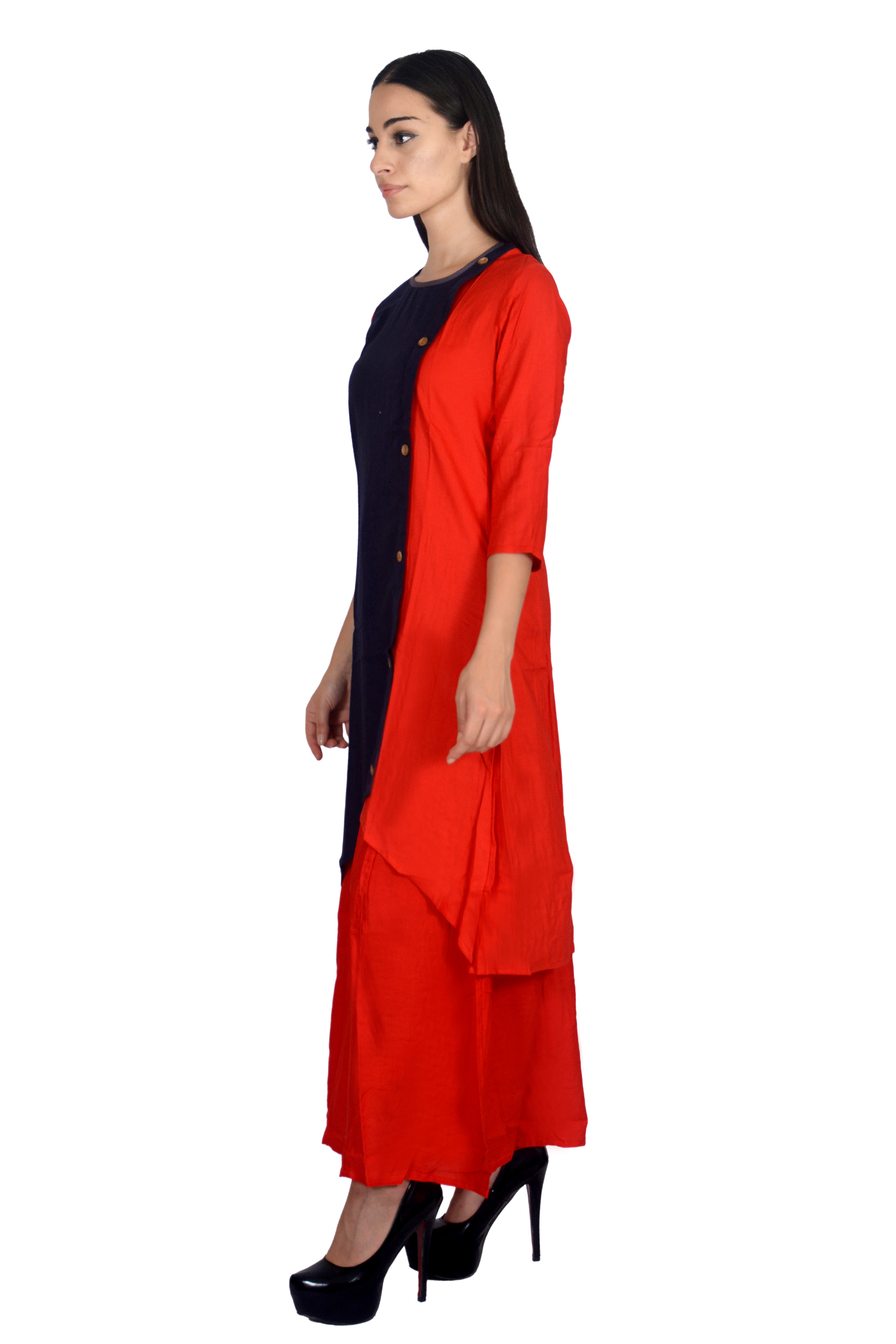 Rayon Remtex Women Kurta Blue Red