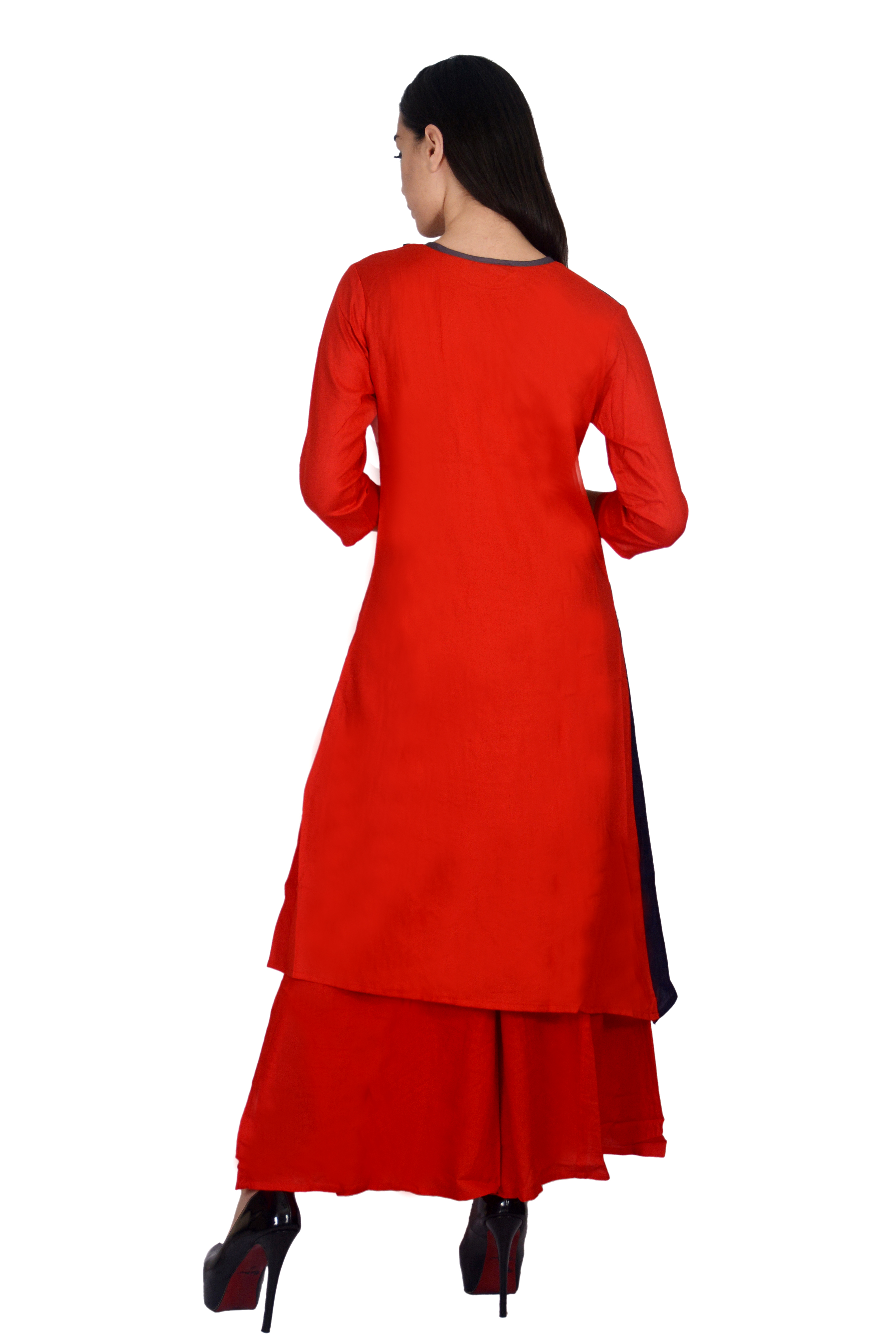 Rayon Remtex Women Kurta Blue Red