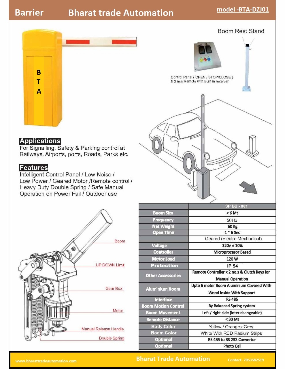 Automatic Fencing Boom Barrier - Color: Yellow/orange/ Grey/red