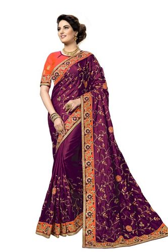 Purple Silk Embroidery Saree