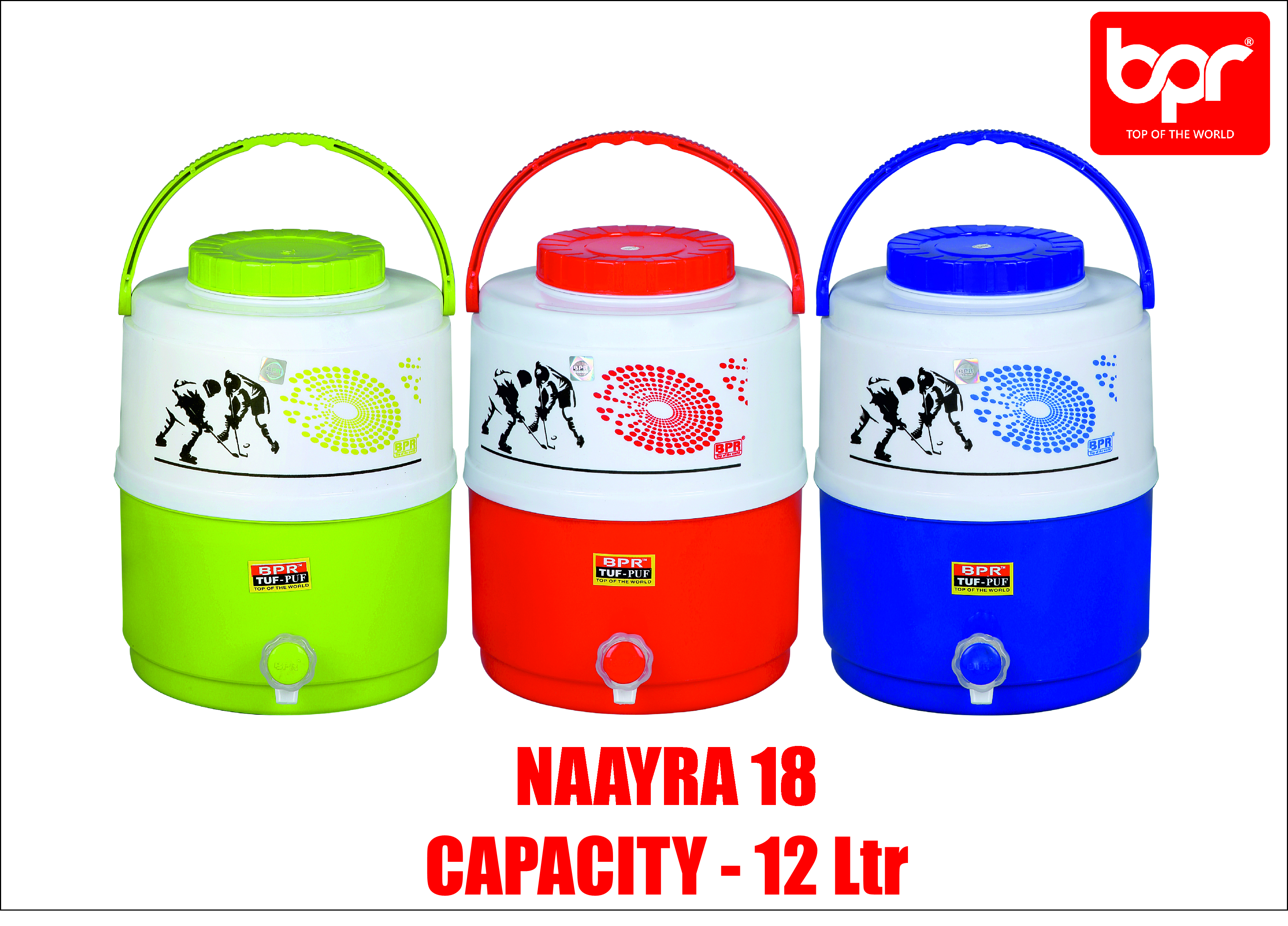 Insulated Water Jug - Plastic, 12 Liter, Red/blue/green | Double-walled Design, Polyurethane Foam Insulation, Micro-filter Purifier, Rigid Handle