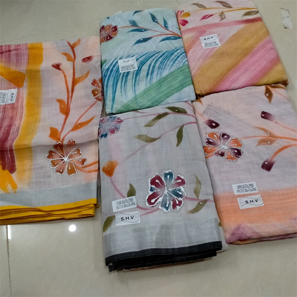 Linen Saree - Cotton Material, Printed Design | Available In Various Colors For All Seasons