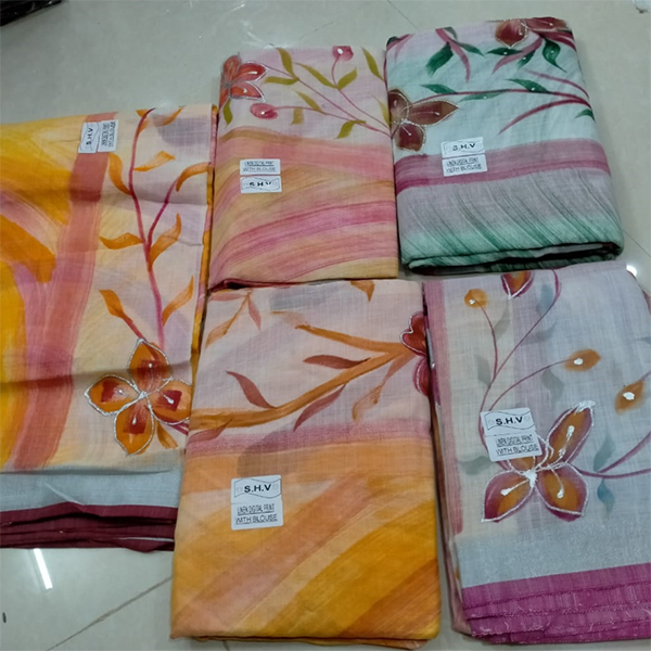 Linen Saree - Cotton Material, Printed Design | Available In Various Colors For All Seasons