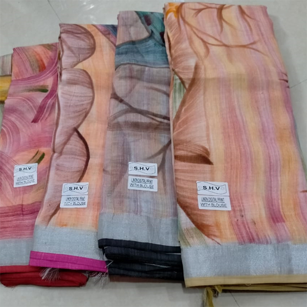 Linen Saree - Cotton Material, Printed Design | Available In Various Colors For All Seasons