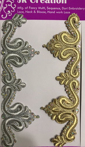 Code Dori Lace - Polyester, 9 Meter Length | Embroidered Pattern, Gold Dori With Jari, Av Diamond & Cutwork Detailing