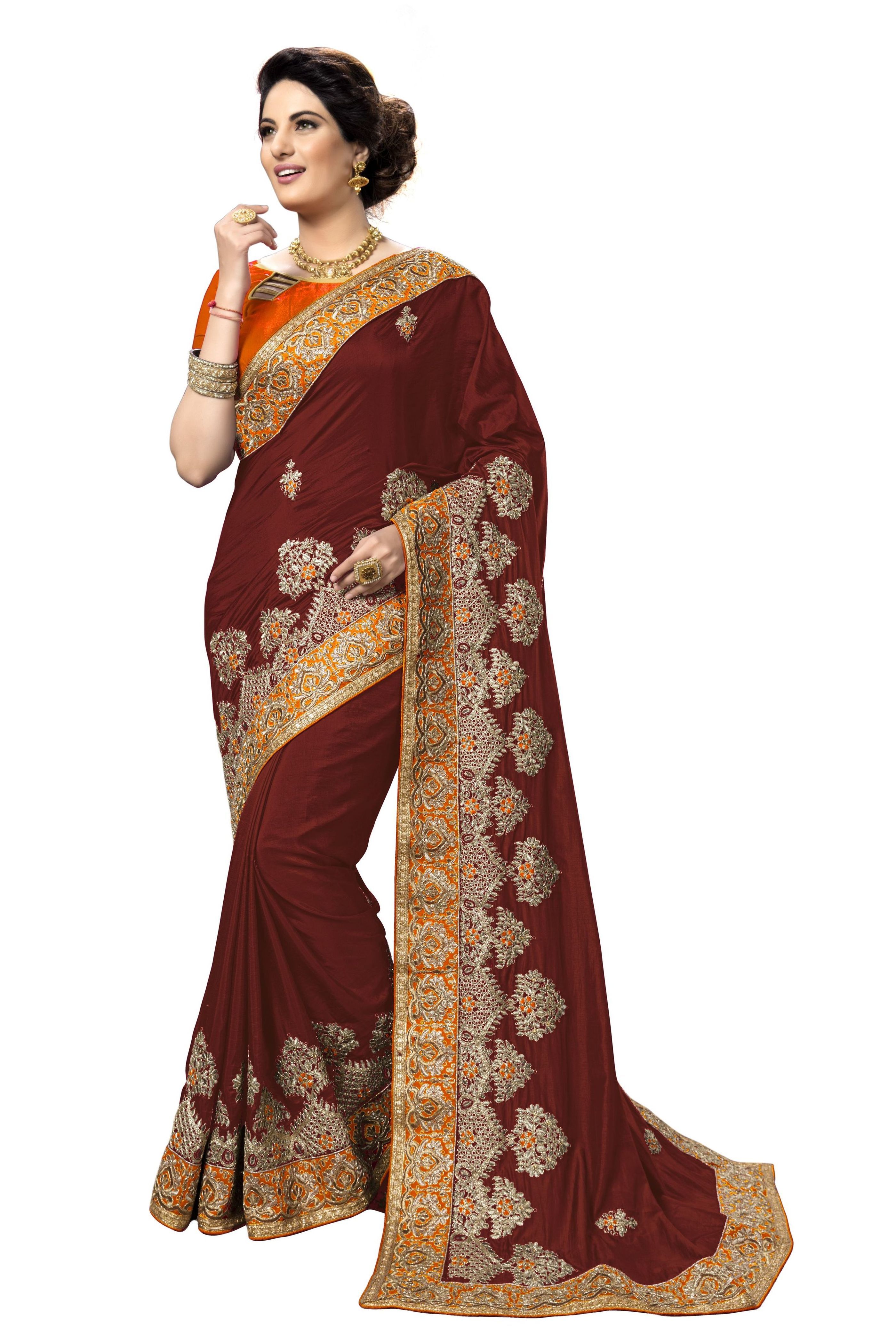 Purple Silk Embroidery Work Saree