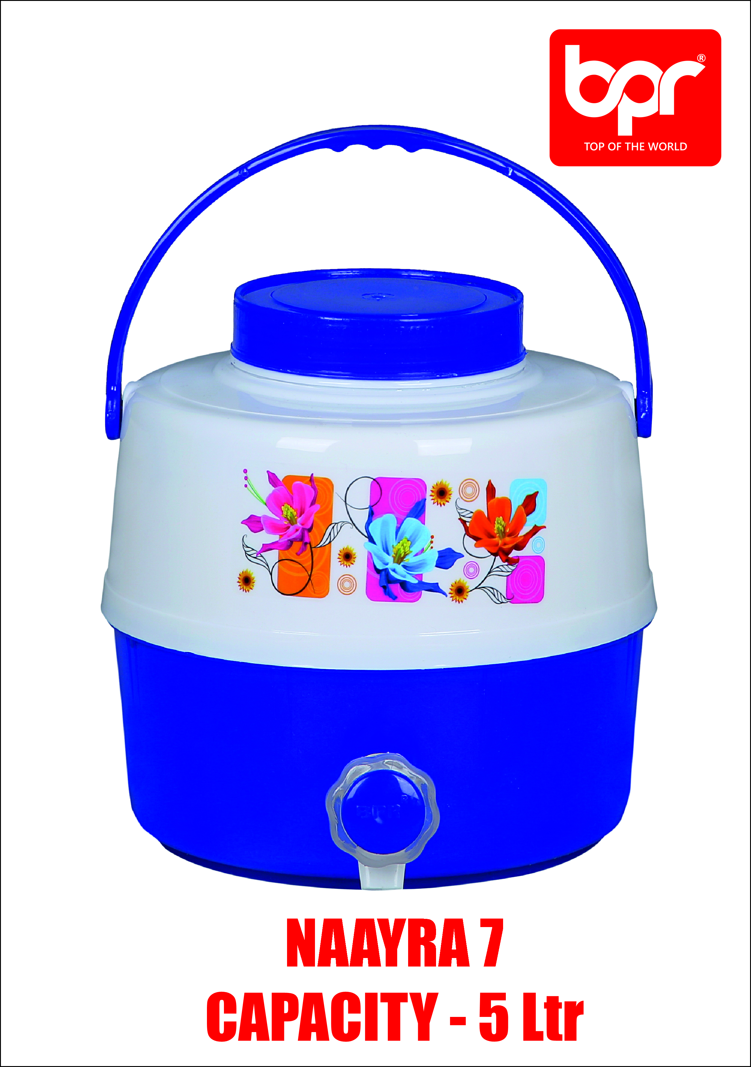 Water Jug - 5 Liter, Food Grade Pp Material | Insulated Design, Spill-free Feature, Rugged Handle, 24 Hour Cold Retention, Available In Red, Blue, Green