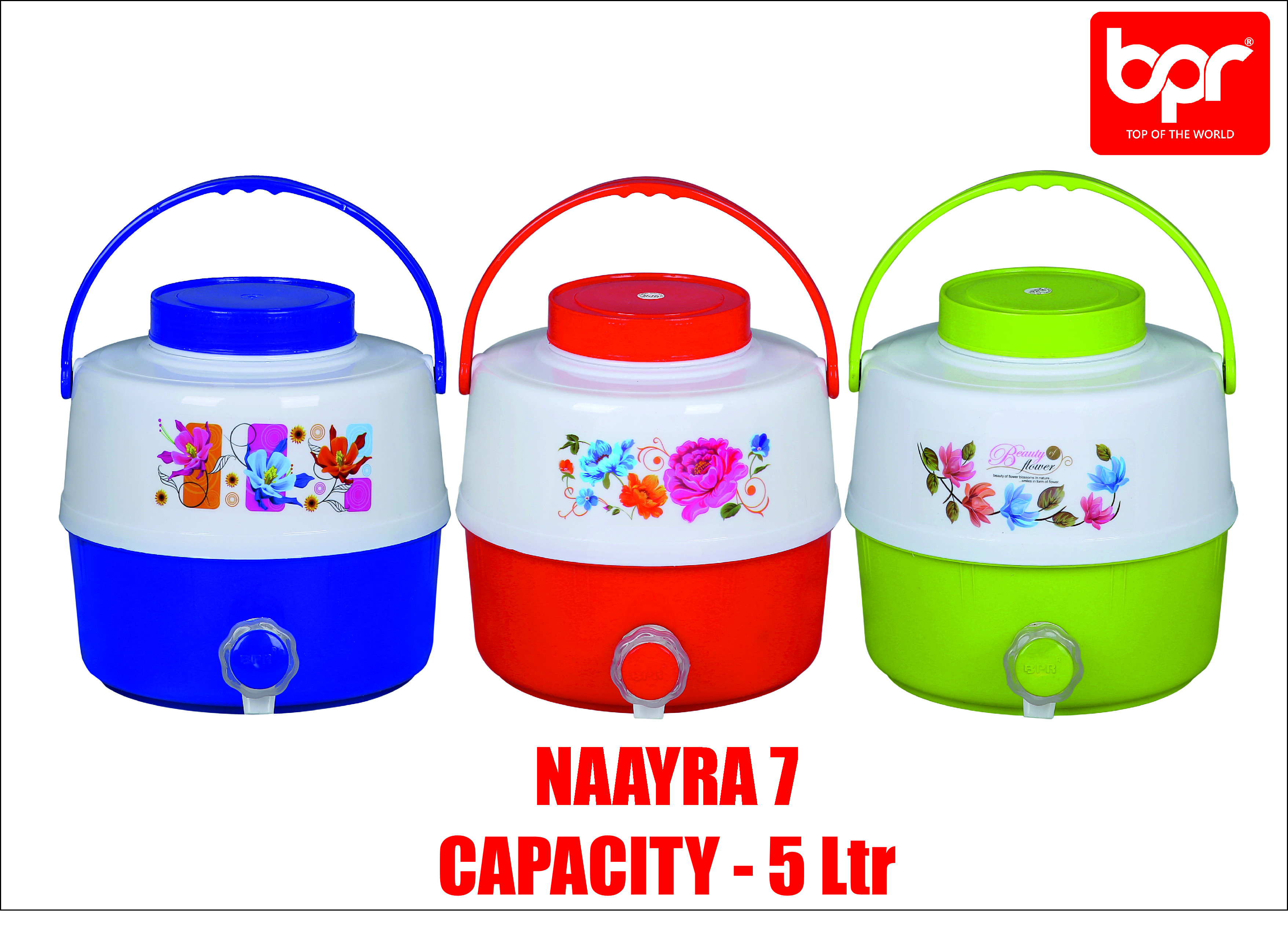 Water Jug - 5 Liter, Food Grade Pp Material | Insulated Design, Spill-free Feature, Rugged Handle, 24 Hour Cold Retention, Available In Red, Blue, Green