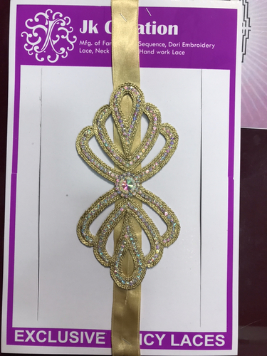 Embroidery Code Dori - Cotton & Polyester Blend, Fancy Lace Design with Diamond Belt & Stone Accents