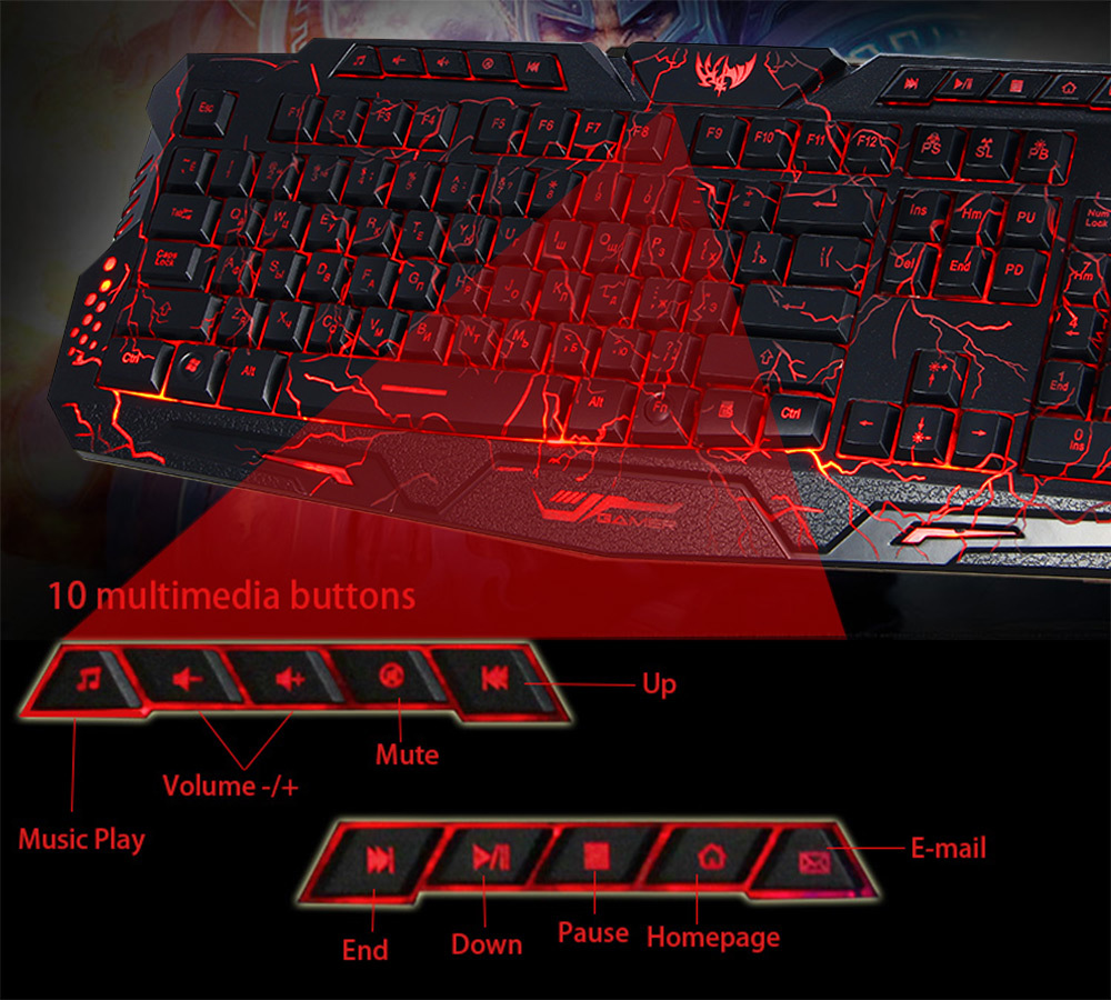 A878 Gaming Backlit Keyboard Is Designed For Game Playing Application: Big Keys