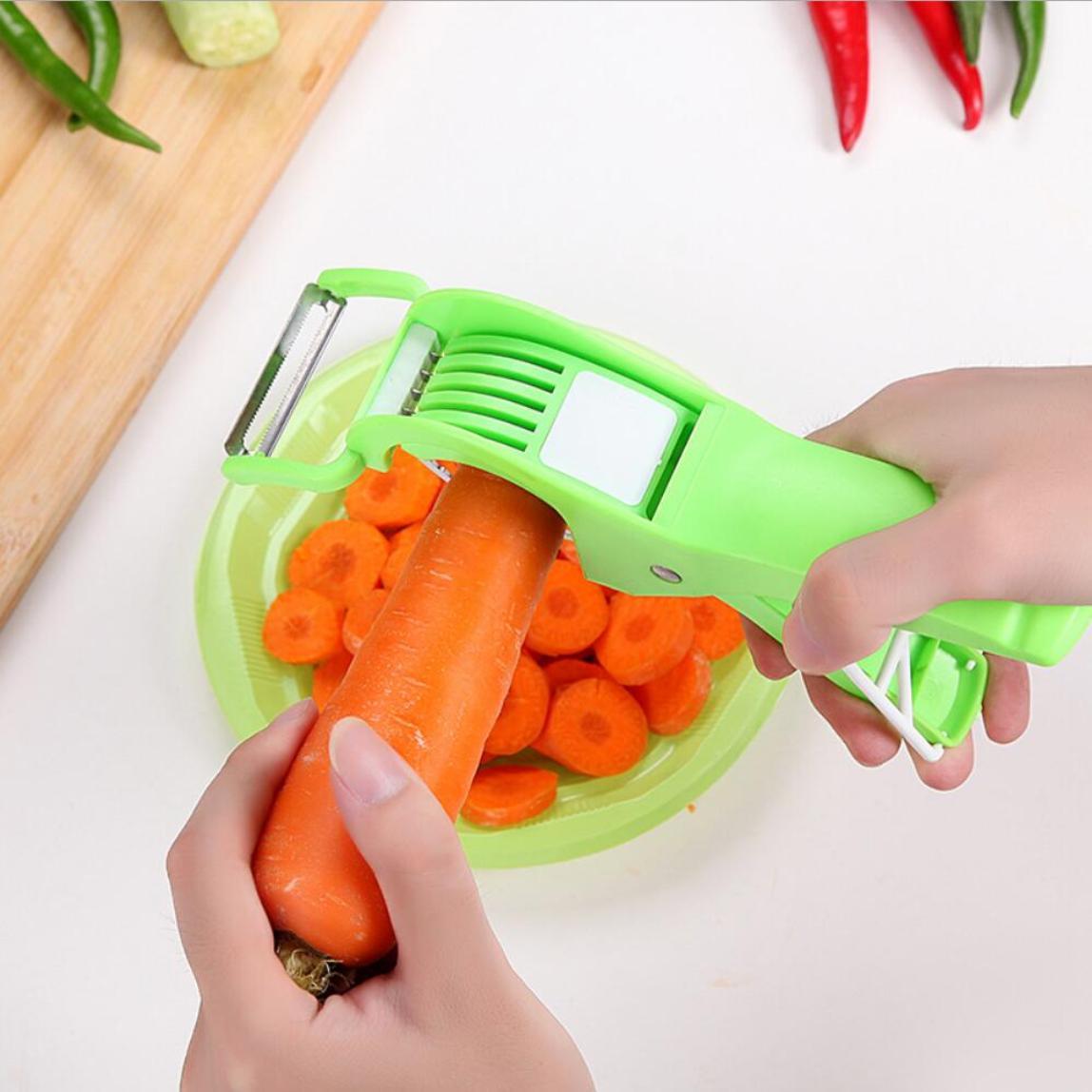 2 In 1 Cutter - High Grade Ss202 Stainless Steel, 6.5 Inches Long, Orange & Green | Multi Peeler With Chopper, Anti-corrosive, Sturdy Abs Virgin Plastic