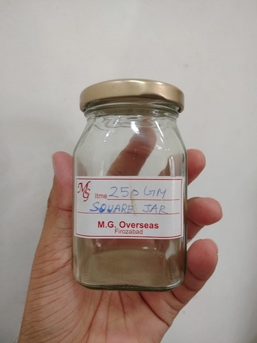 250 Gm Honey Square Jar - Clear Glass, 55 MM X 96 MM Dimensions, Transparent Color | Airtight Seal for Long-Term Honey Storage