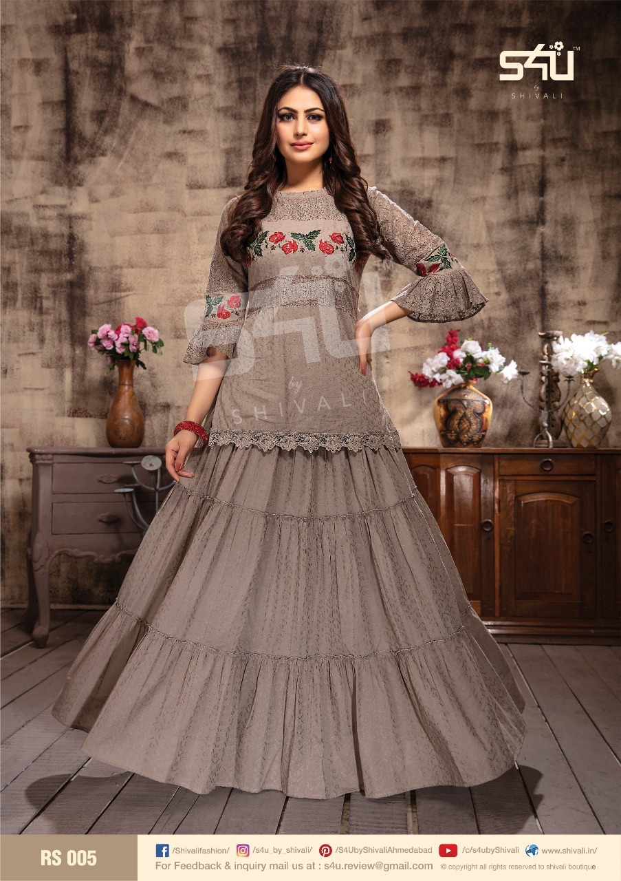 Retro Skirts Kurti Set - Cotton, Sizes L, Xl, 2xl | Lucknowi Embroidery, 3/4 Sleeves, All-season Ladies Party Wear