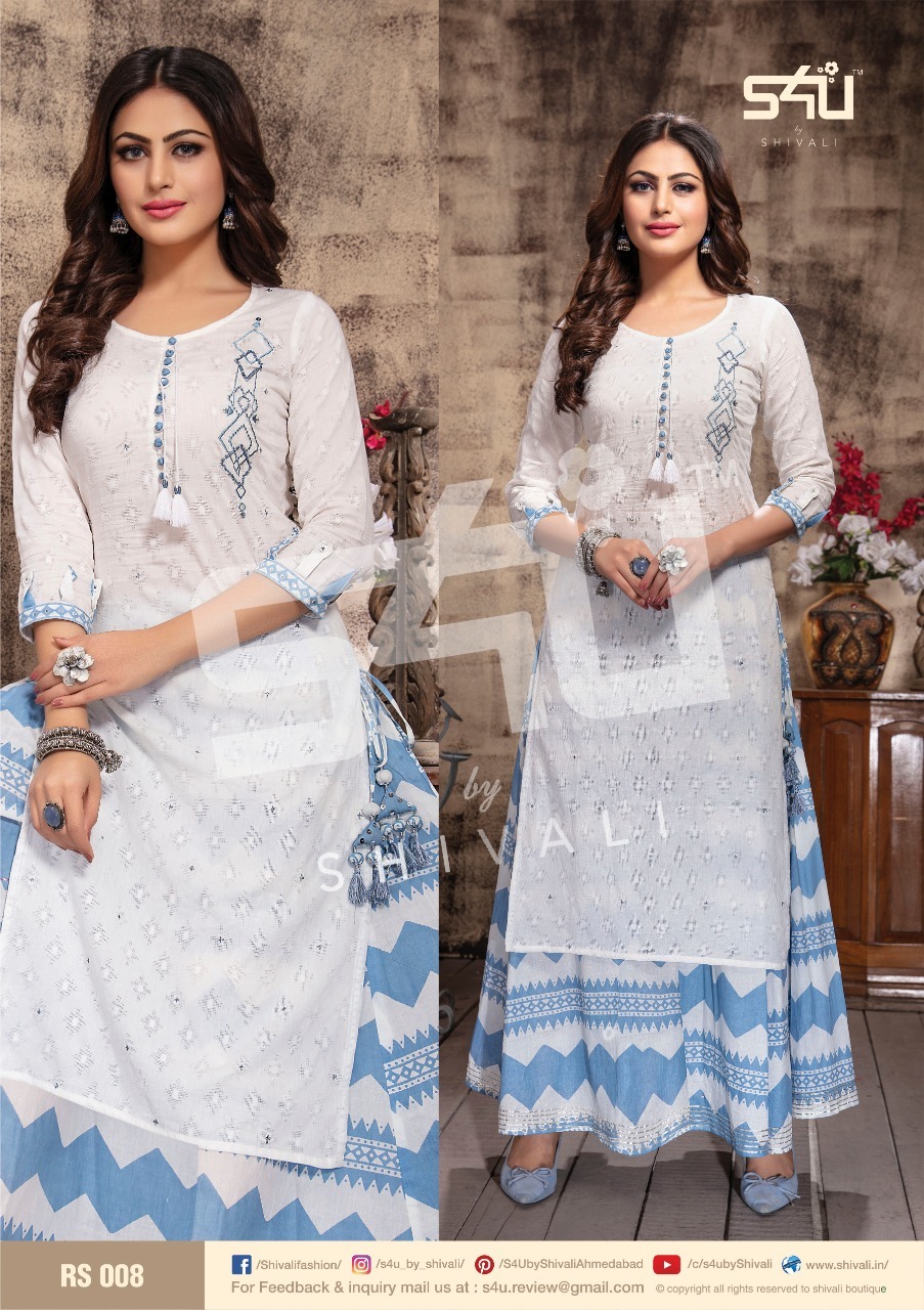 Retro Skirts Kurti Set - Cotton, Sizes L, Xl, 2xl | Lucknowi Embroidery, 3/4 Sleeves, All-season Ladies Party Wear