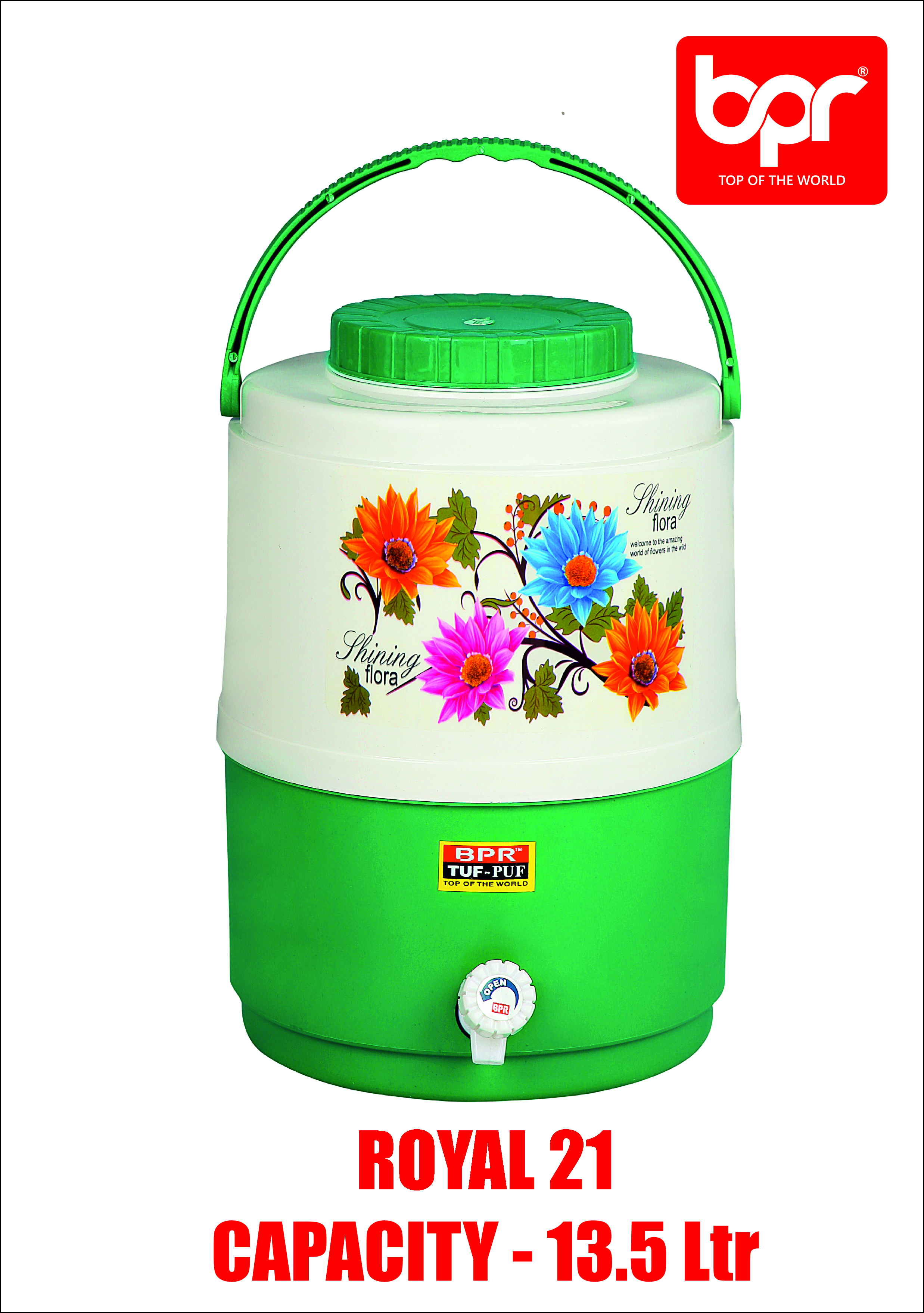 Bpr Water Jugs - Plastic, 13.5 Liter, Red/blue/green/brown | Rigid Handles, Cold Retention For 12 Hours, Lightweight Design