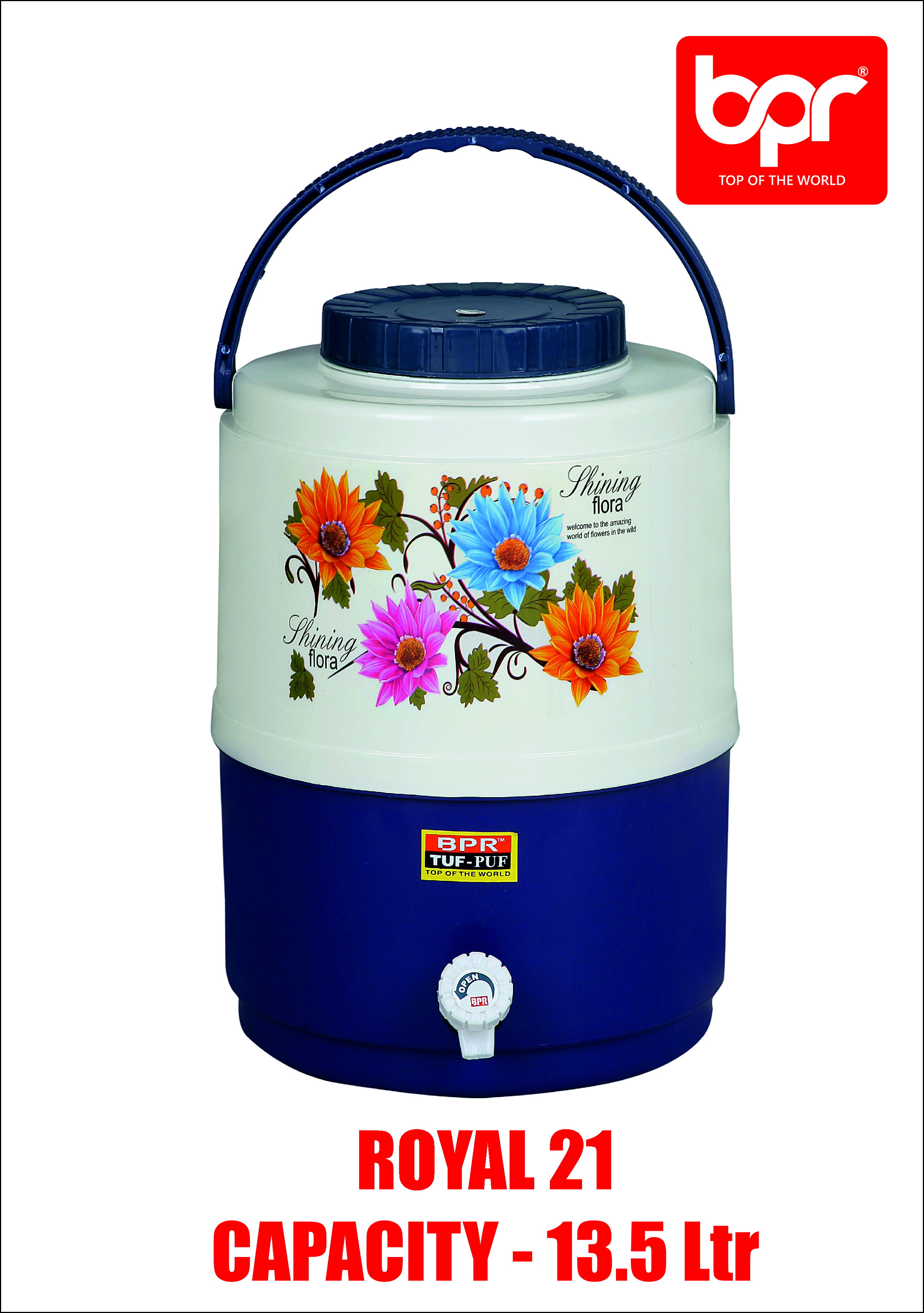 Bpr Water Jugs - Plastic, 13.5 Liter, Red/blue/green/brown | Rigid Handles, Cold Retention For 12 Hours, Lightweight Design