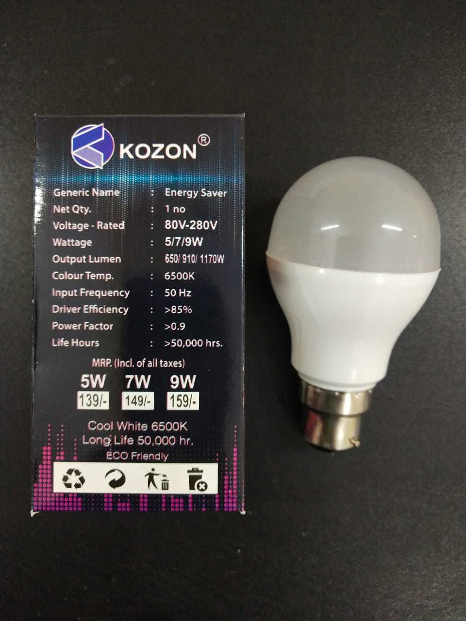 Kozon Lighting - White 12w Led Bulb , Aluminum And Polycarbonate Body, Cool White Color, 85% Energy Saver, Eco-friendly Design, 120 Lumens Per Watt, 2-year Warranty, Ideal For Home And Office